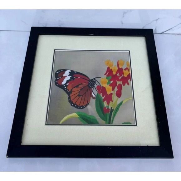 Suzhou Fine Silk Threads Embroidery Butterfly Art Framed Handmade Sz 13x13 - Picture 2 of 10